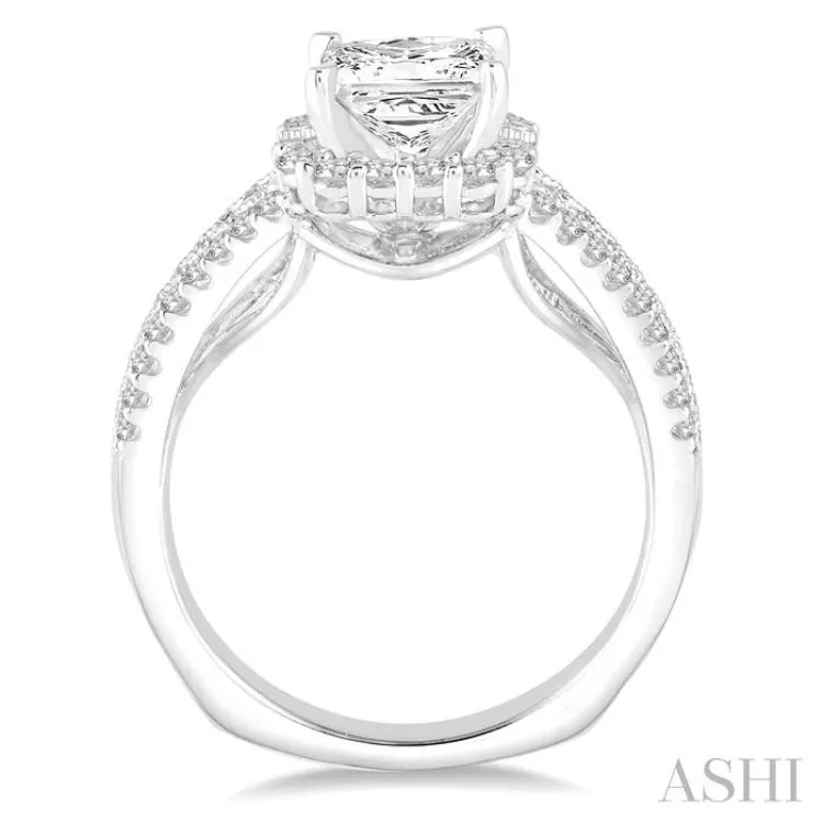 1 1/6 Ctw Diamond Engagement Ring with 5/8 Ct Princess Cut Center Stone in 14K White Gold