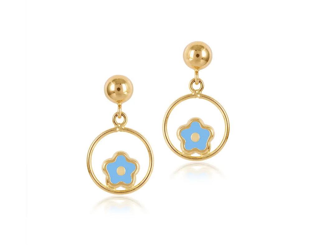 18K Gold Flower In the Middle Blue Earrings <br> Le Fleur Collection