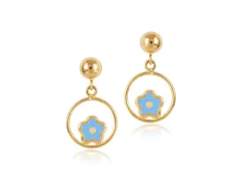 18K Gold Flower In the Middle Blue Earrings <br> Le Fleur Collection