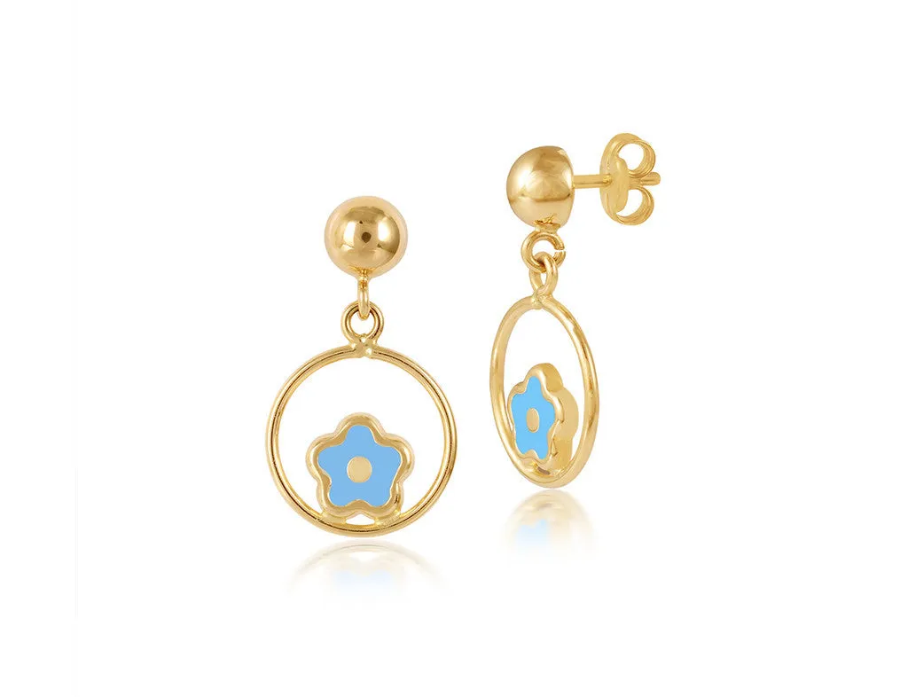 18K Gold Flower In the Middle Blue Earrings <br> Le Fleur Collection