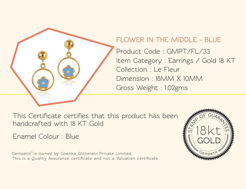 18K Gold Flower In the Middle Blue Earrings <br> Le Fleur Collection