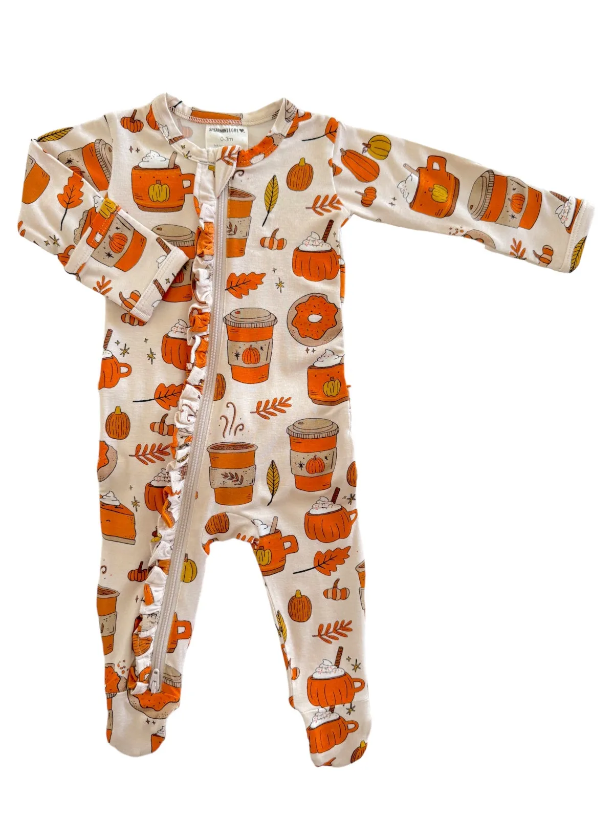 2-Way Ruffle Zip Footie, Pumpkin Spice Latte