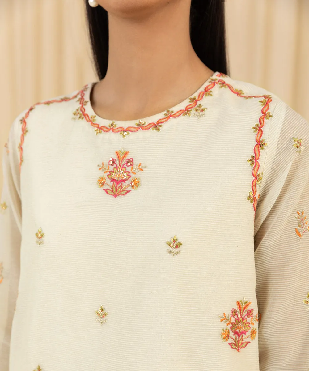 3 Piece -  Embroidered Karandi Suit