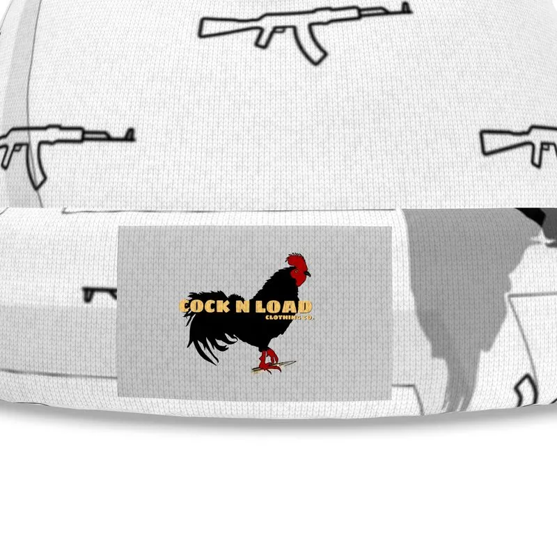 #422 cocknload beanie rooster/gun print
