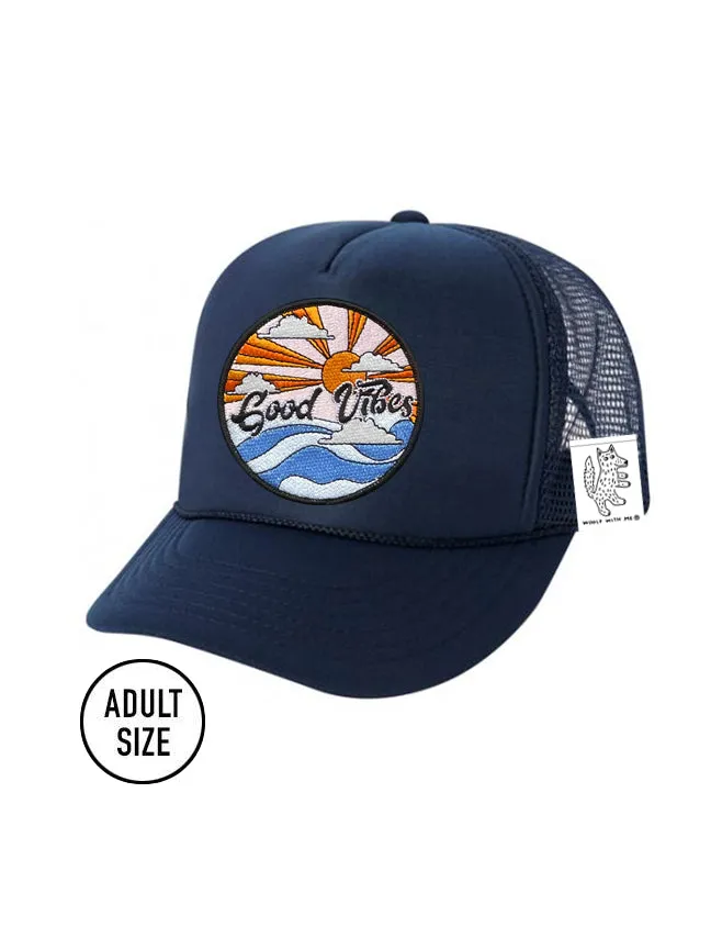 ADULT Trucker Hat with Interchangeable Velcro Patch (Navy)
