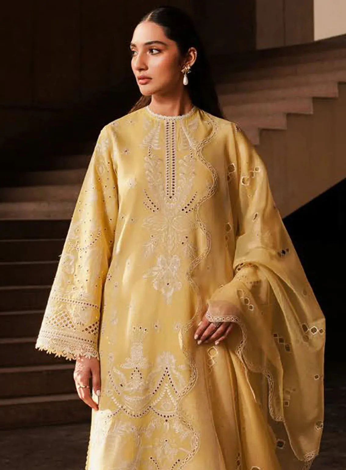 Afrozeh Festive Chikankari Lawn 3 Piece Unstitched Suit AF24CL CANARY