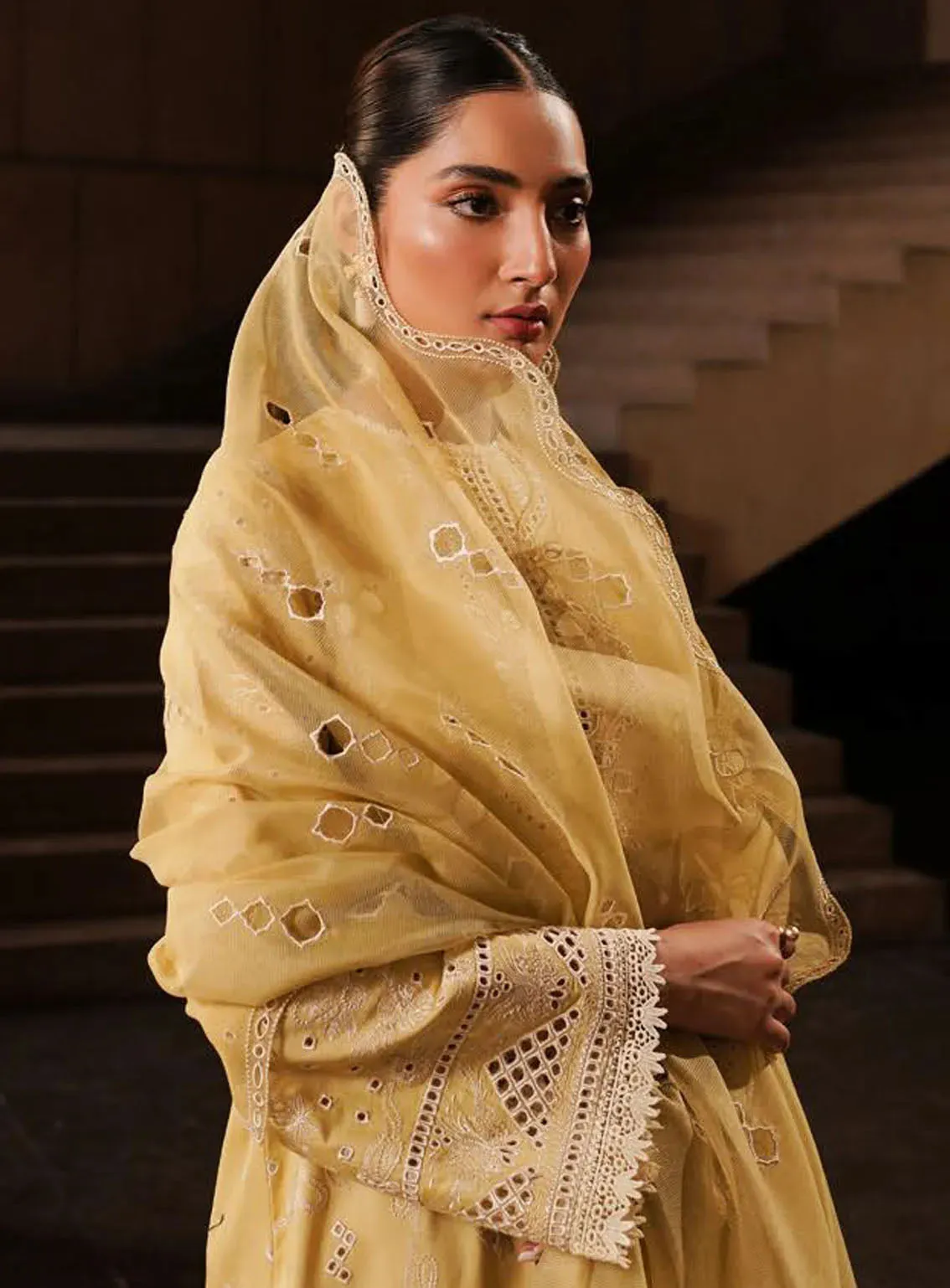 Afrozeh Festive Chikankari Lawn 3 Piece Unstitched Suit AF24CL CANARY