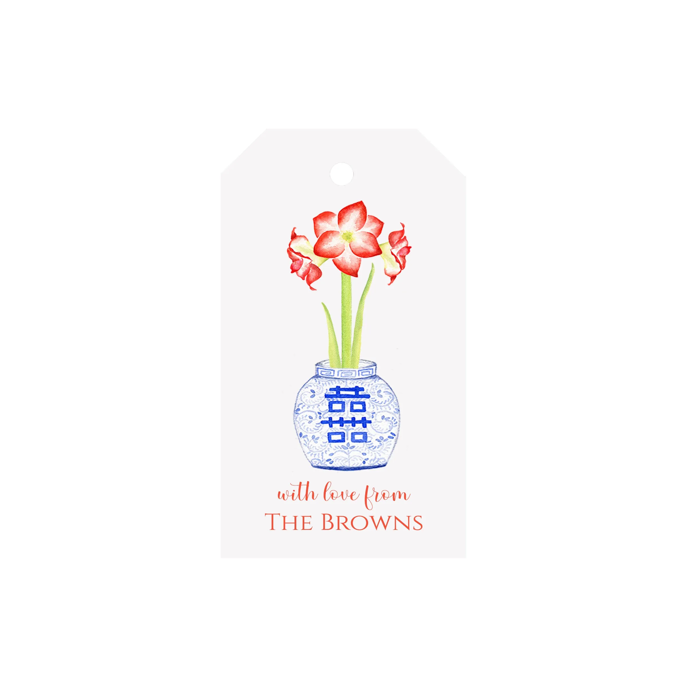 Amaryllis Ginger Jar Personalized Angled/Drilled Gift Tags