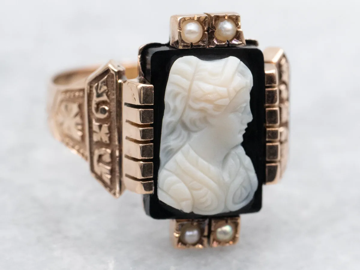 Antique Victorian Onyx Cameo Ring