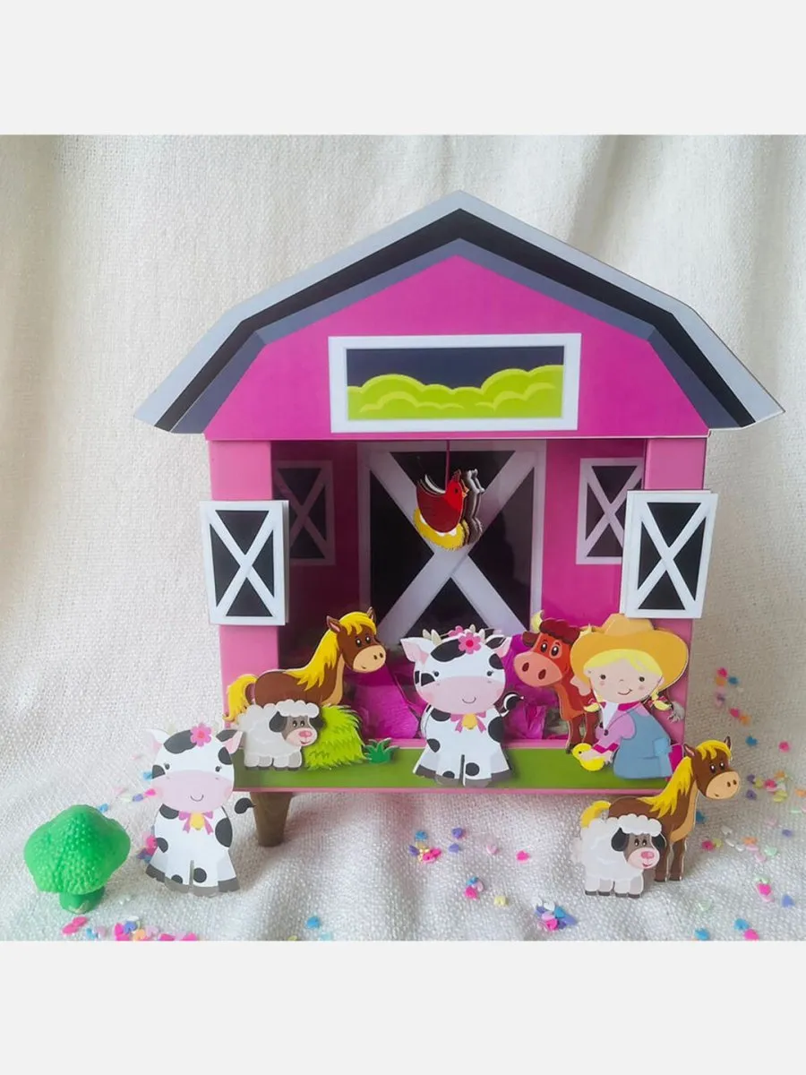 Barnyard Piggy Bank with Cowgirl (Pink)