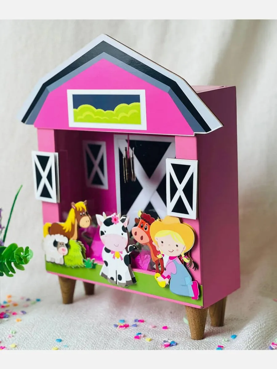 Barnyard Piggy Bank with Cowgirl (Pink)
