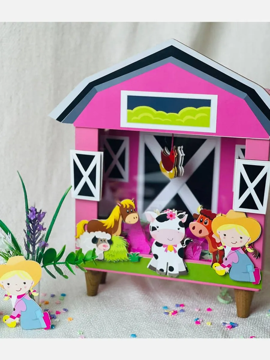 Barnyard Piggy Bank with Cowgirl (Pink)