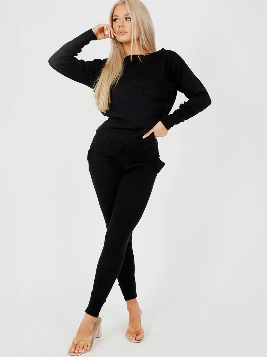 Black Scoop Neck Knitted Lounge Set