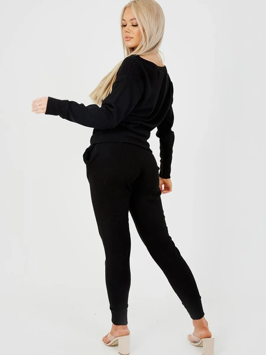 Black Scoop Neck Knitted Lounge Set