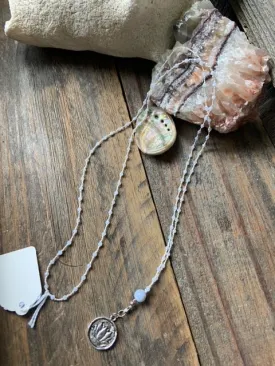 Blue Lace Agate Mala 38" with Lotus by Sea & Stone Studio