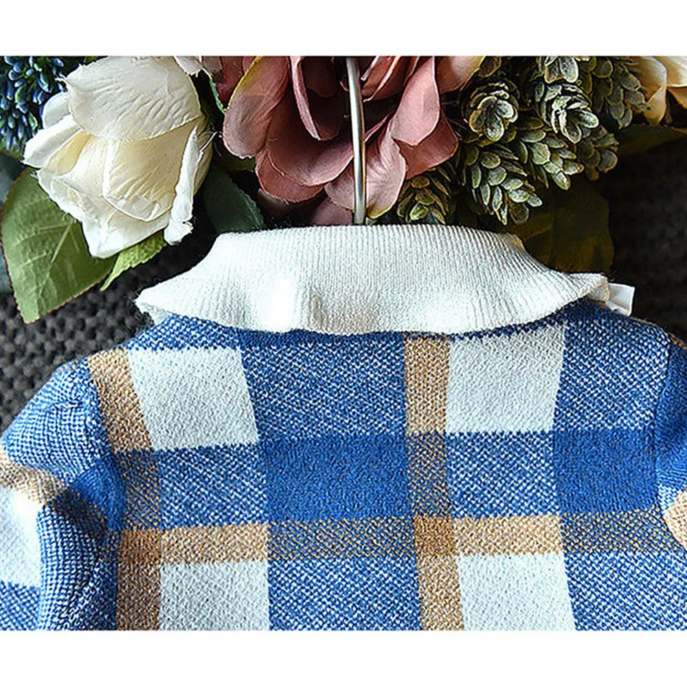 Blue Plaid Peter Pan collar  2 pcs sweatshirt & Skirt Winterwear set for Girls