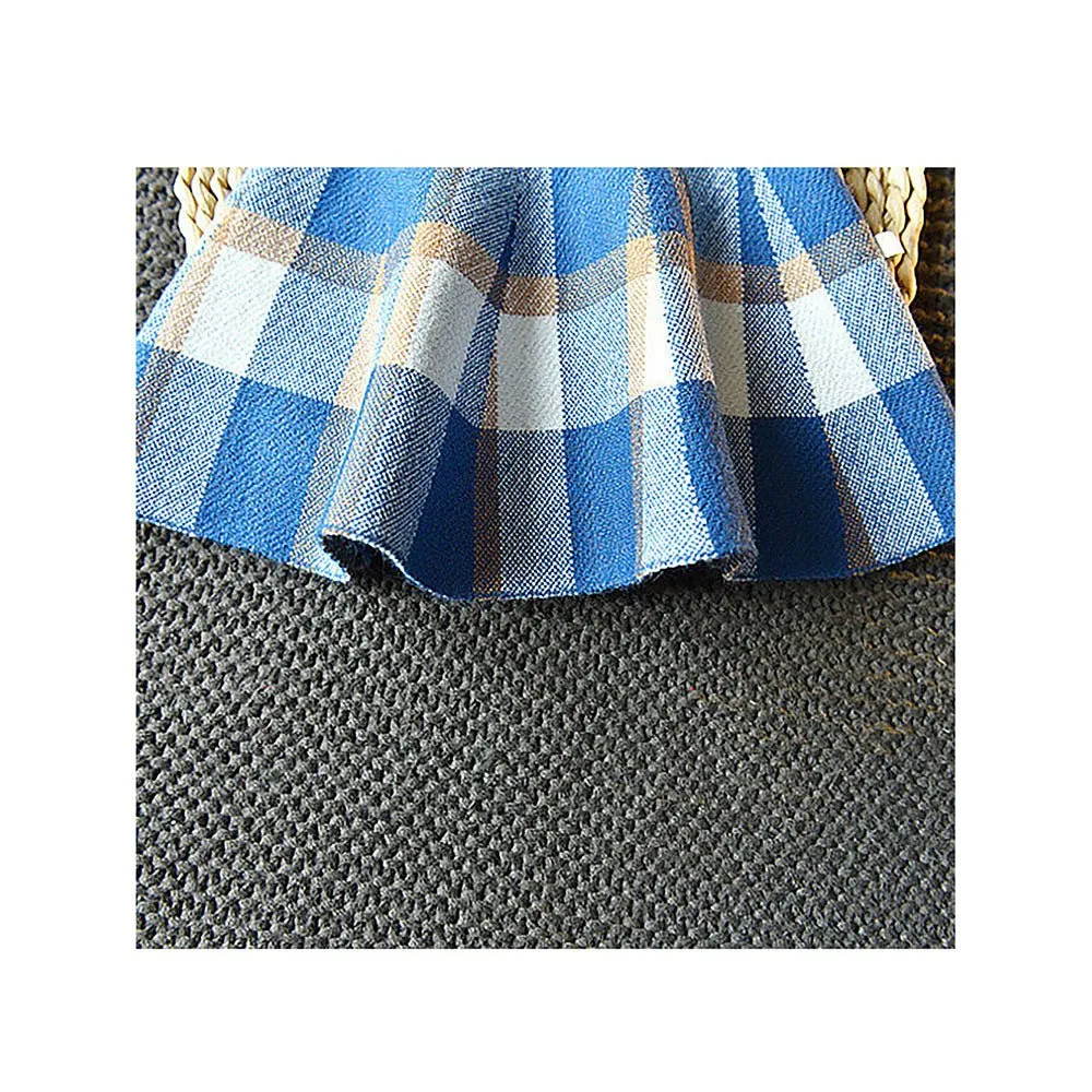 Blue Plaid Peter Pan collar  2 pcs sweatshirt & Skirt Winterwear set for Girls