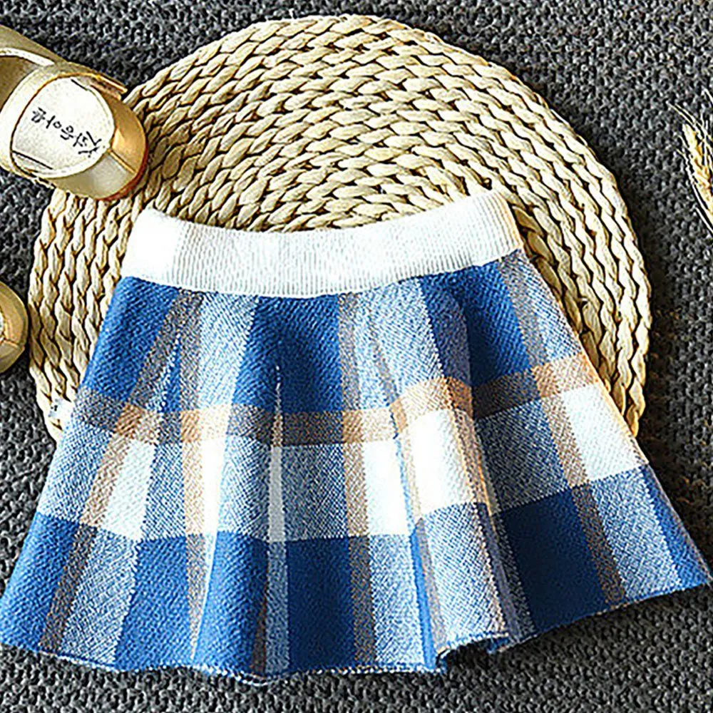 Blue Plaid Peter Pan collar  2 pcs sweatshirt & Skirt Winterwear set for Girls