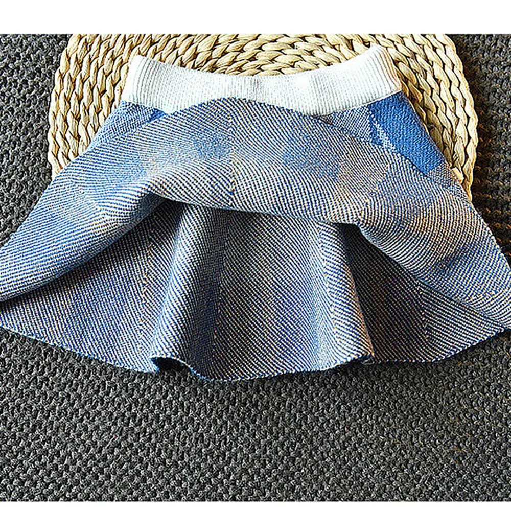 Blue Plaid Peter Pan collar  2 pcs sweatshirt & Skirt Winterwear set for Girls