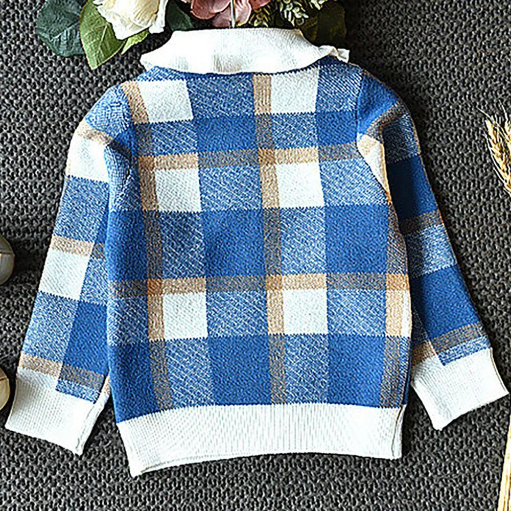 Blue Plaid Peter Pan collar  2 pcs sweatshirt & Skirt Winterwear set for Girls