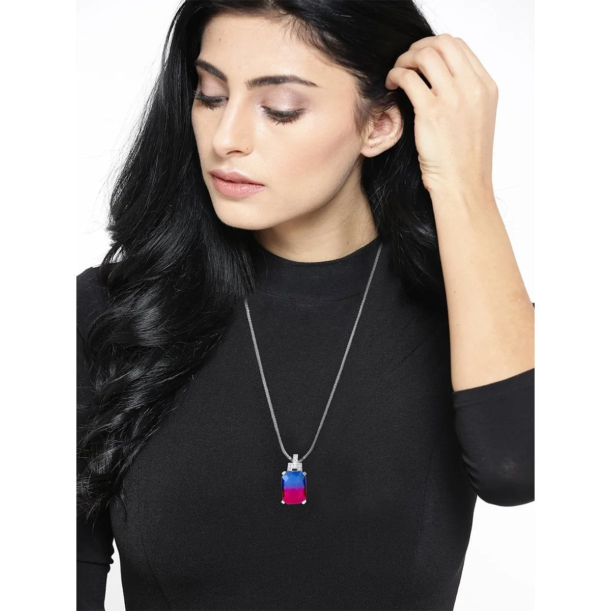Blue Purple Pink Magenta Austrian Crystal Slider Pendant Necklace
