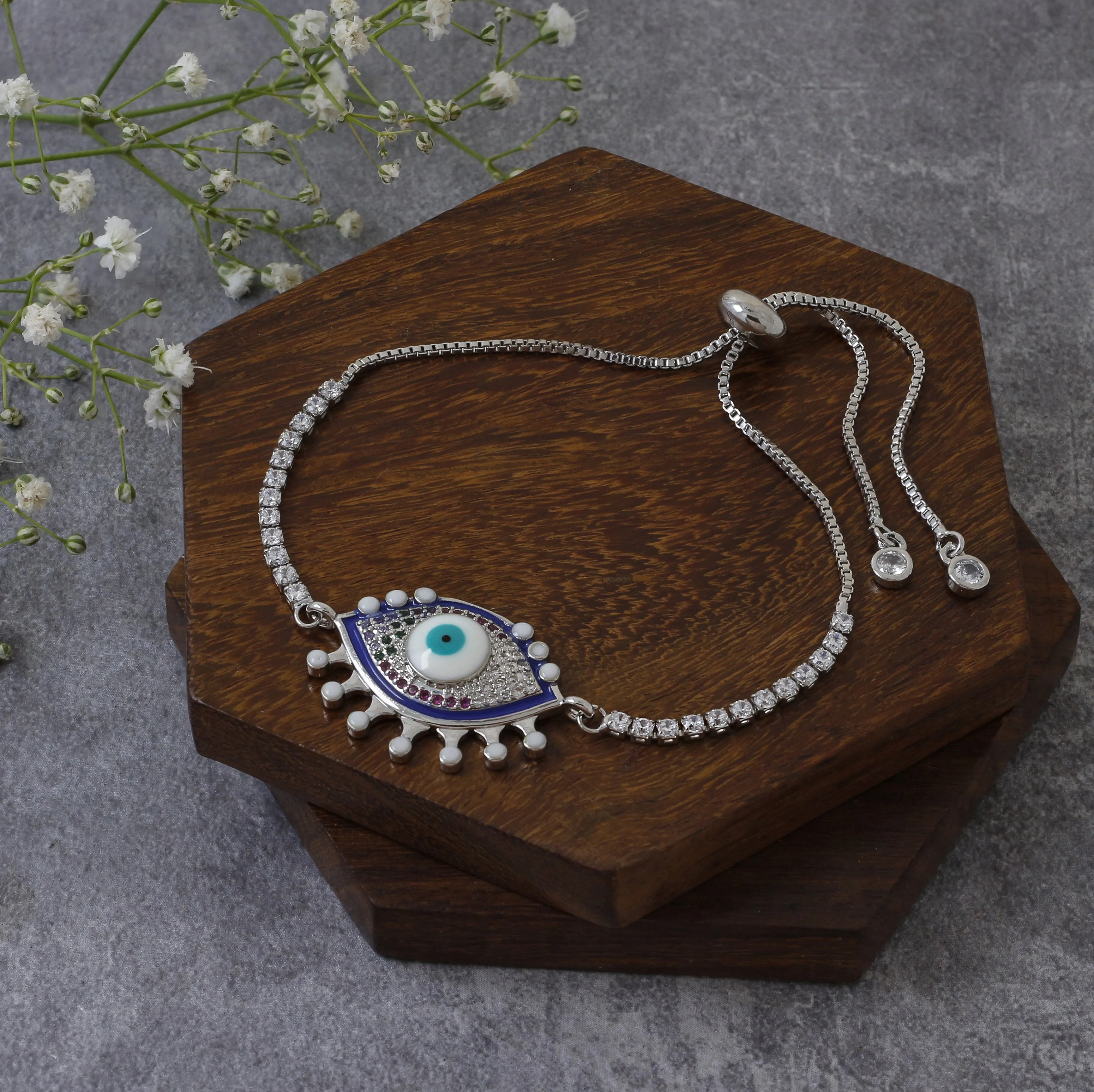 Blue Slider Enamel Turkish Evil Eye Bracelet For Women