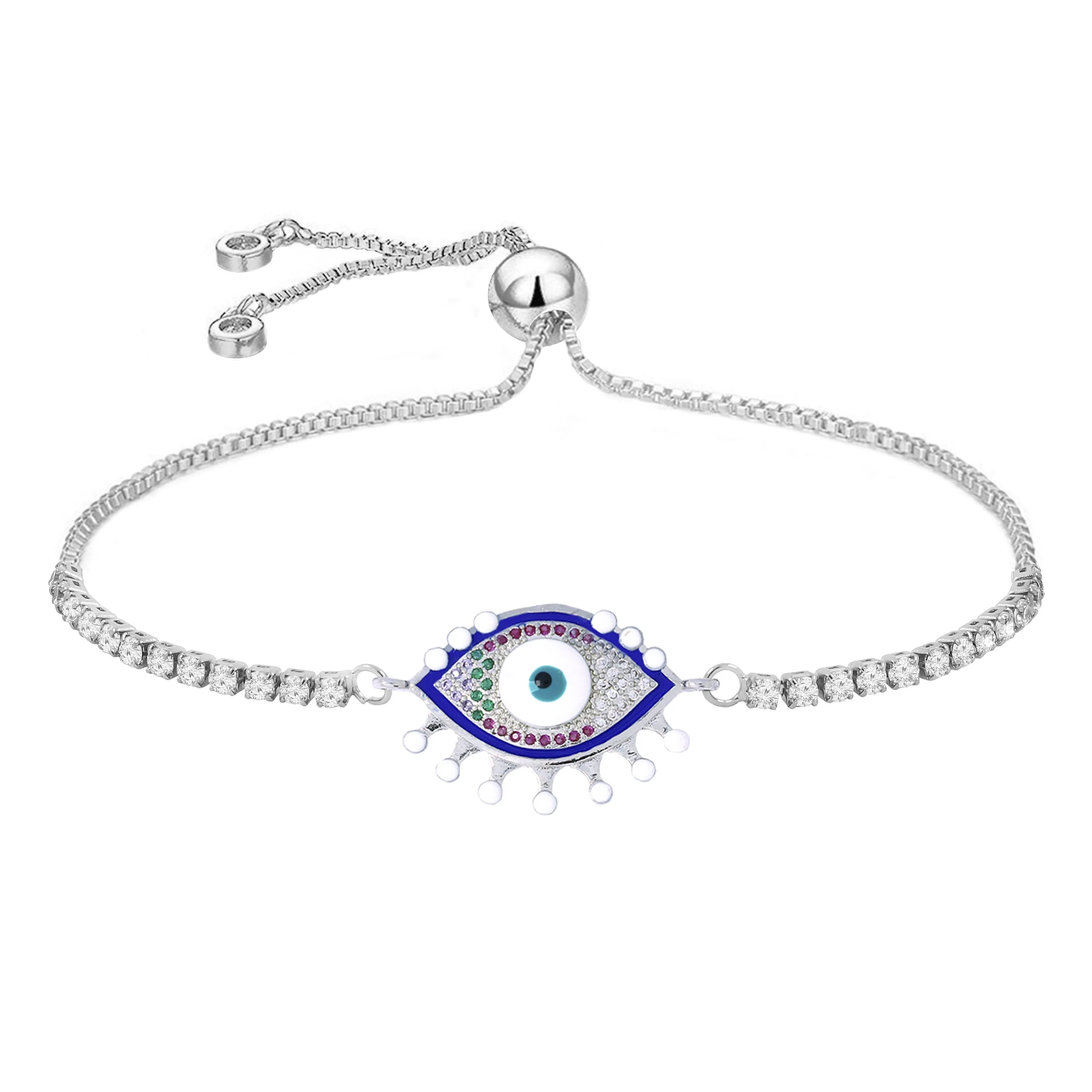 Blue Slider Enamel Turkish Evil Eye Bracelet For Women