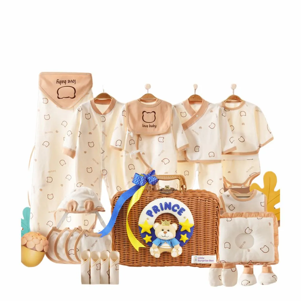 Box,27 pcs Brown Prince Teddy  Newborn Baby Girl/Baby Boy All Season wear,Gift Hamper set,0-6 months