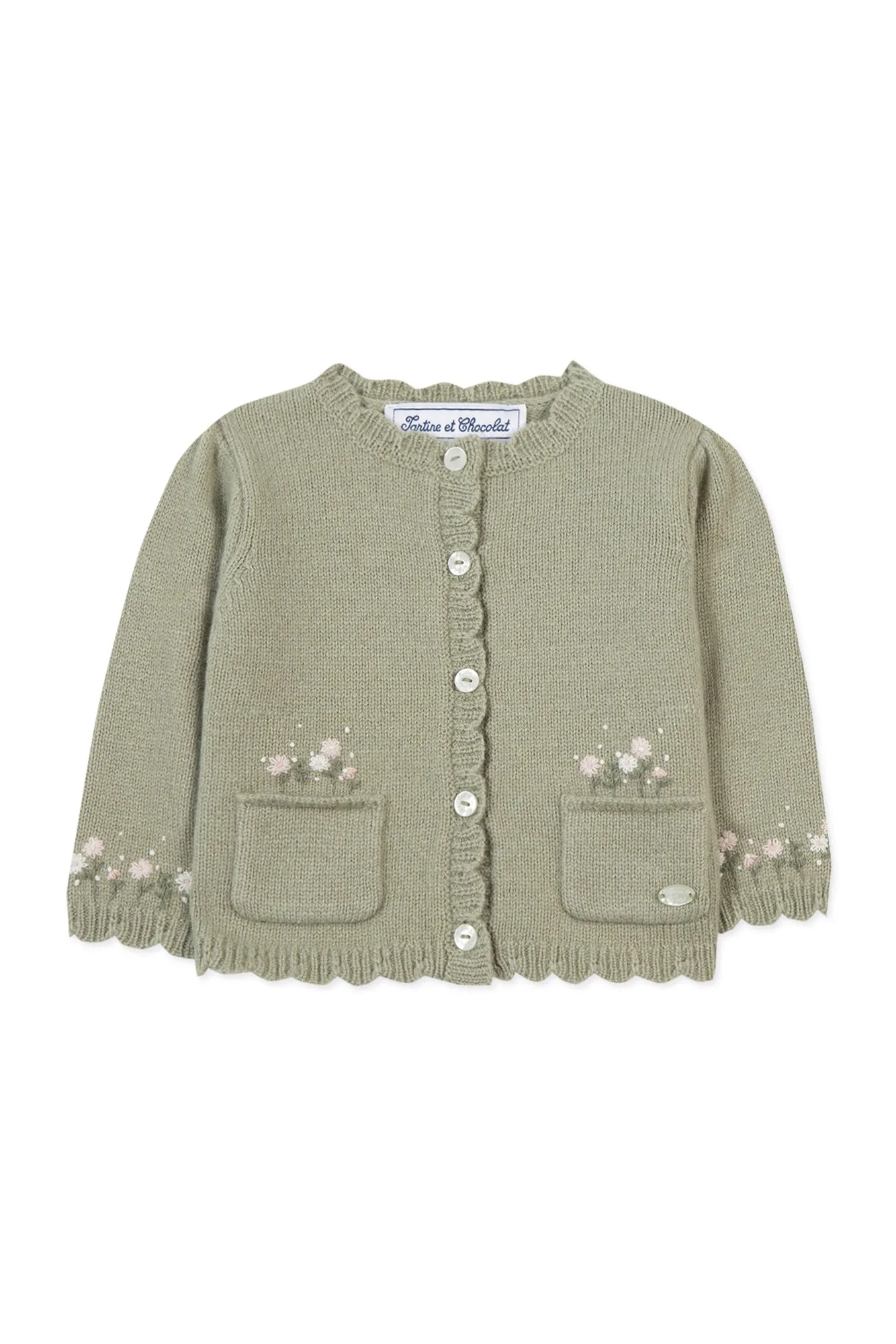 Cardigan - Green Sage Flower Embroidery