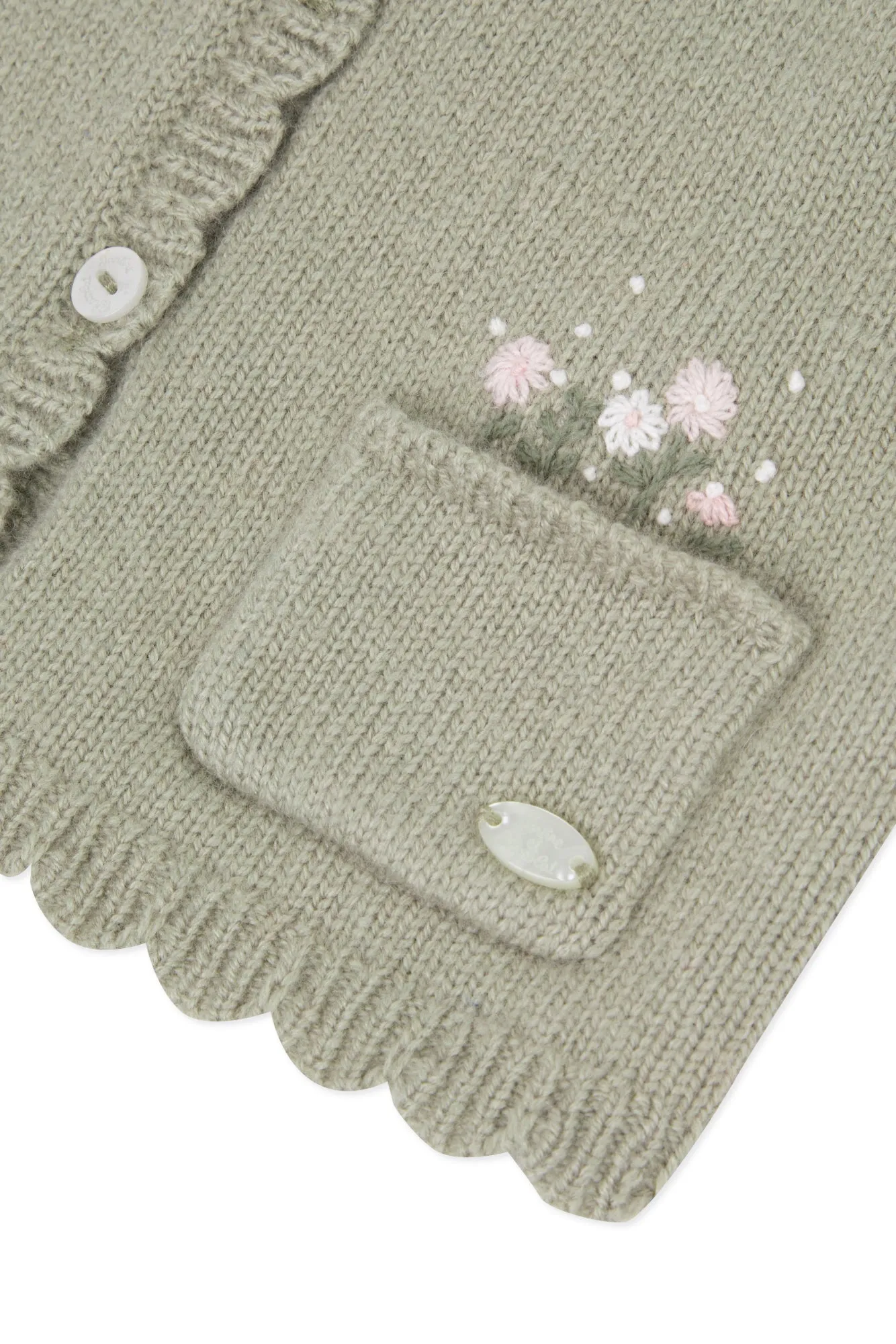 Cardigan - Green Sage Flower Embroidery