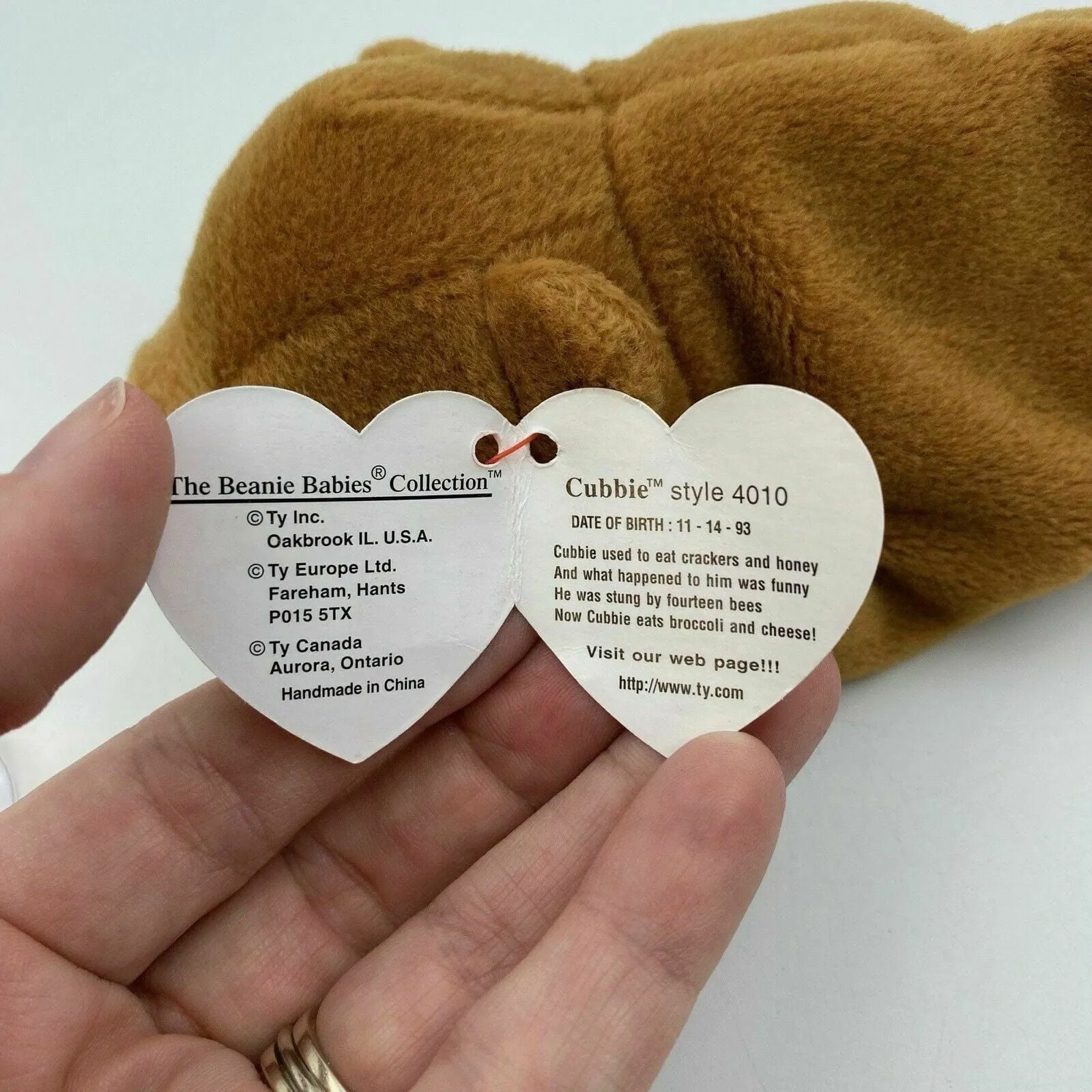 Charming Ty Original Beanie Babies Cubbie The Bear Plush Toy - Excellent Cond. w/Errors - Vintage