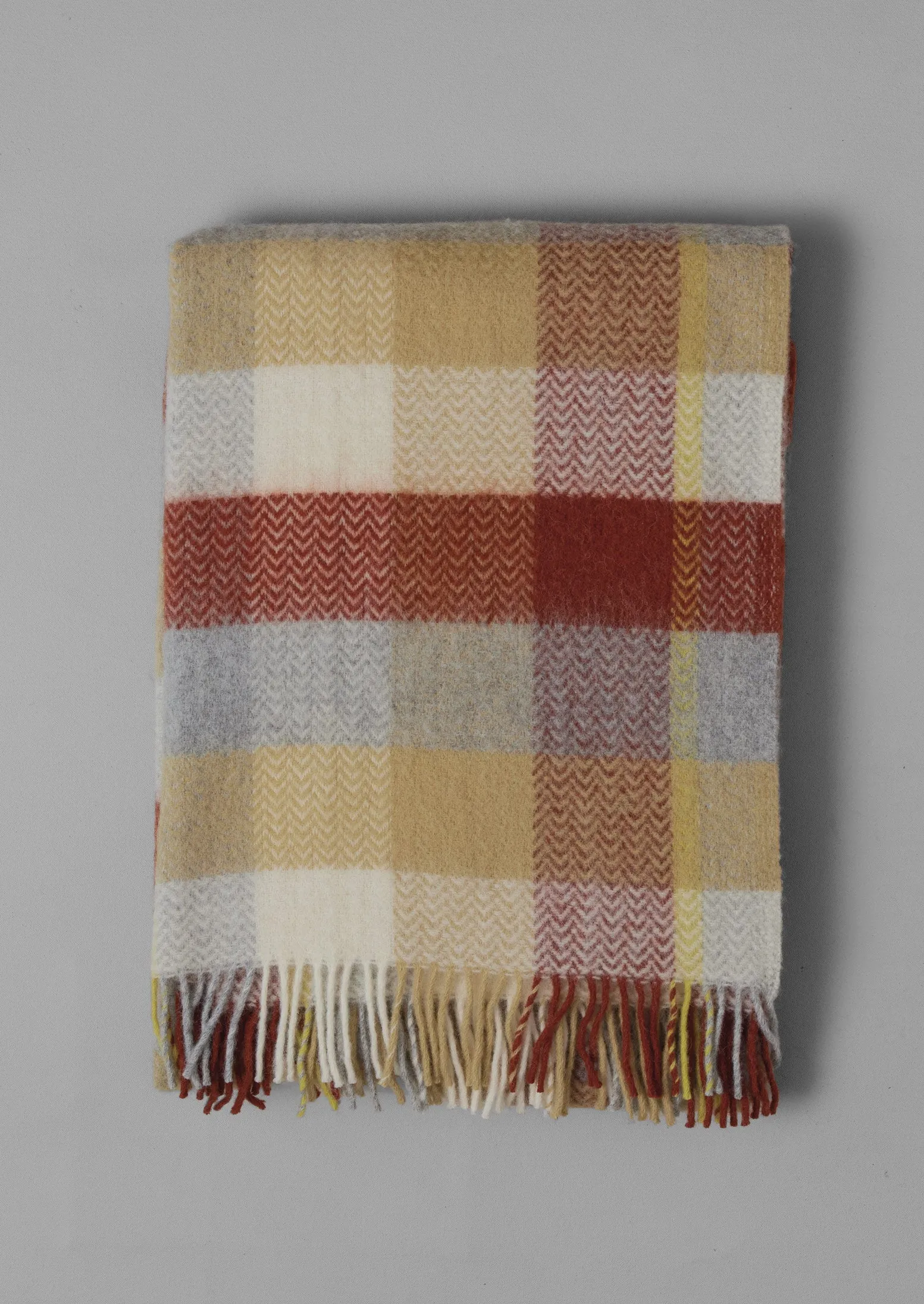 Chevron Check Wool Blanket | Celery/Rust