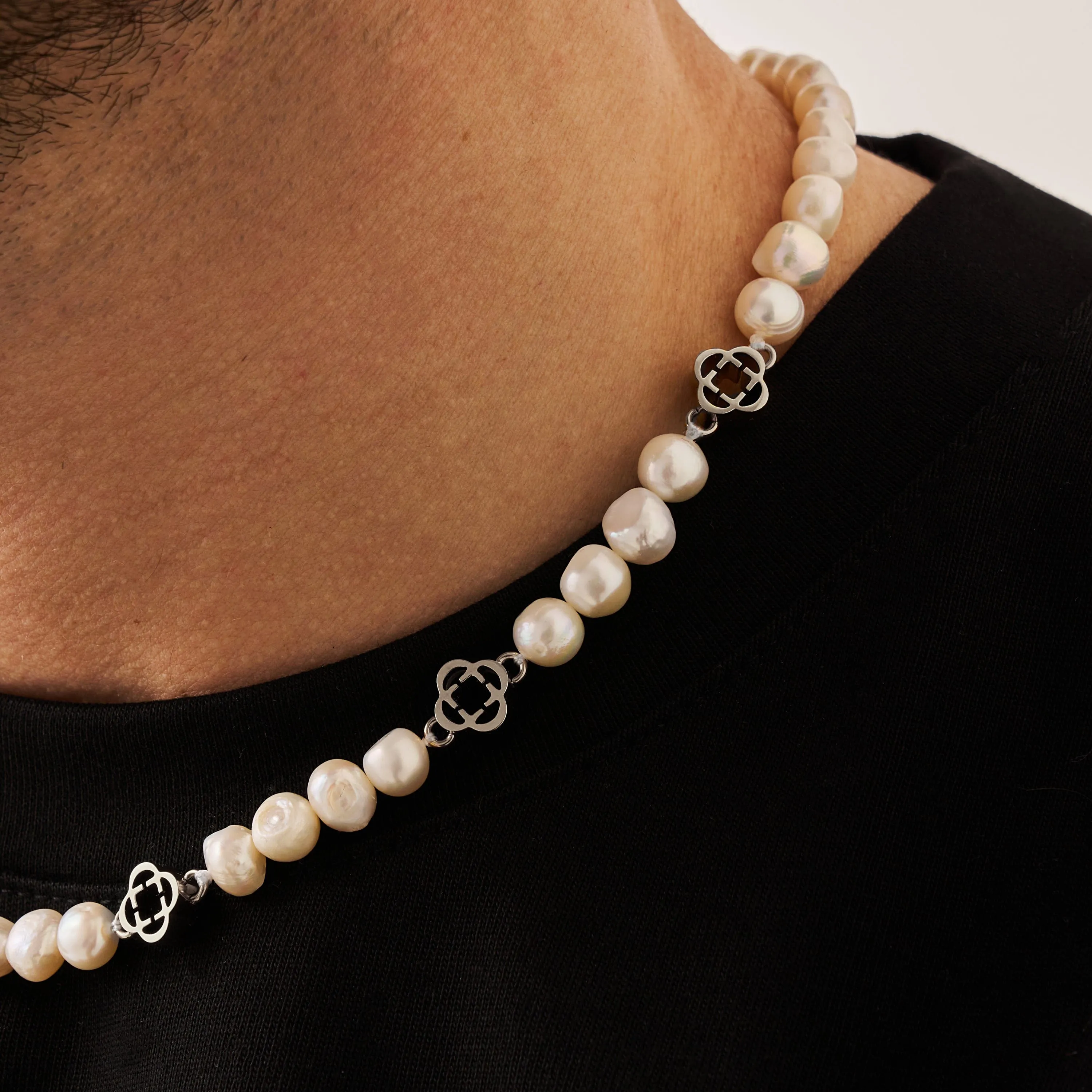 Clover Real Pearl Necklace (Silver)
