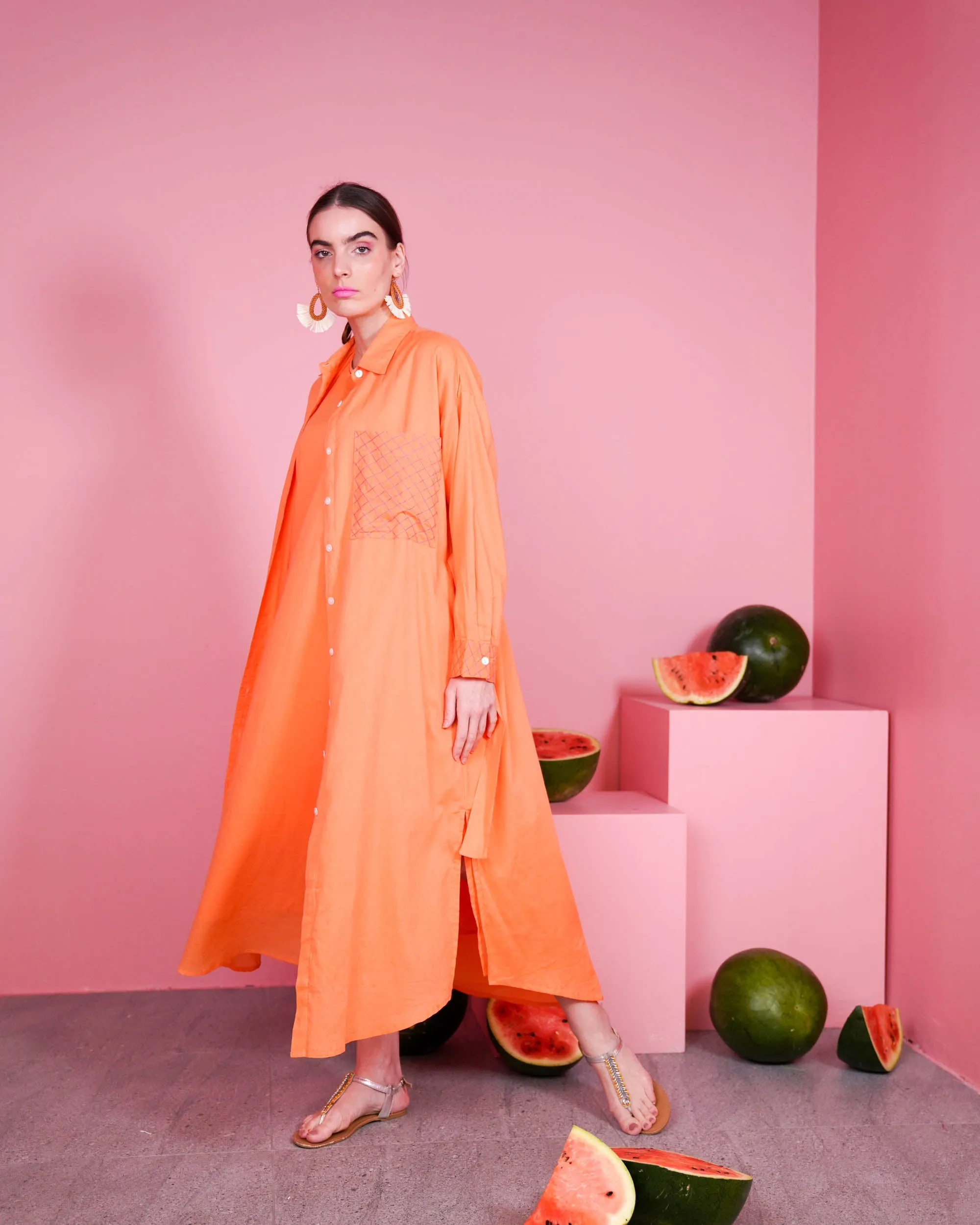 Collar Style with embroidered pocket and waist belted long sleeves with cuff embroidered cotton kaftan 2598 - قفطان