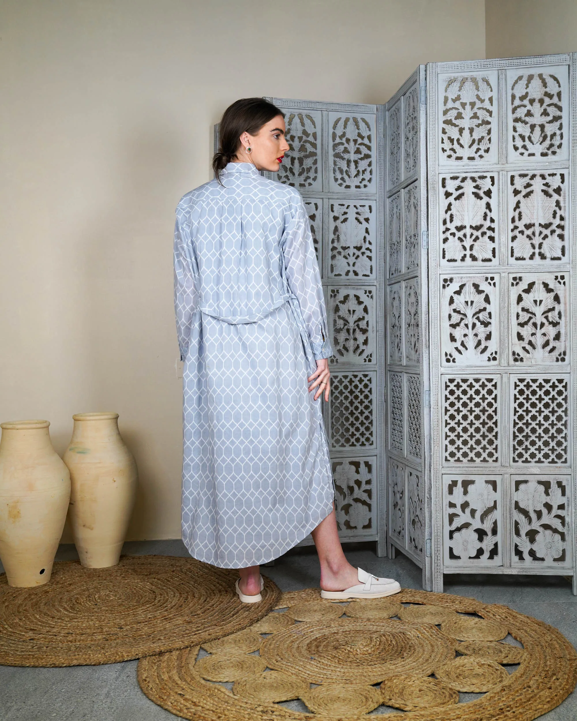 Collar Style with embroidered pocket and waist belted long sleeves with cuff embroidered cotton kaftan 2598 - قفطان