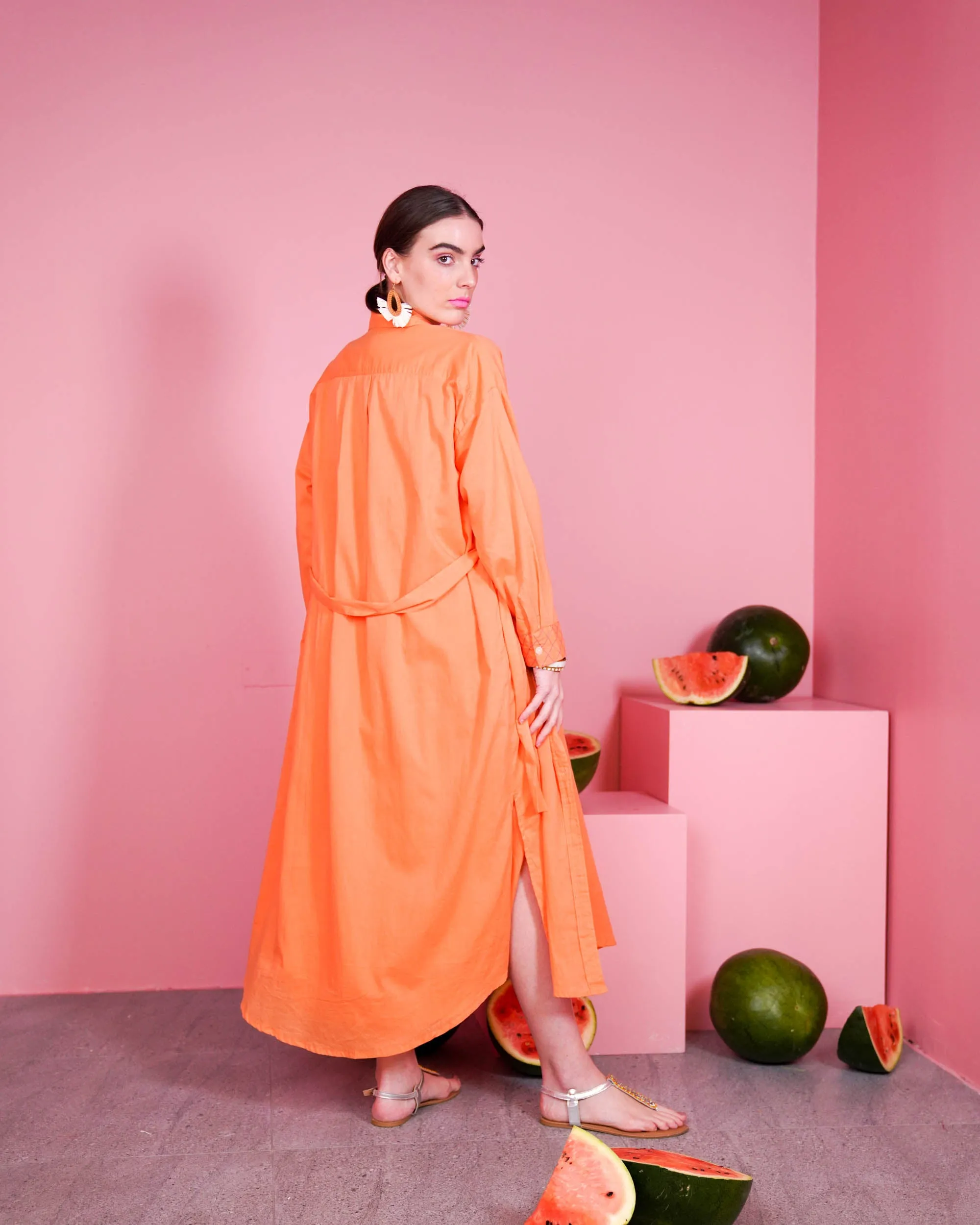 Collar Style with embroidered pocket and waist belted long sleeves with cuff embroidered cotton kaftan 2598 - قفطان