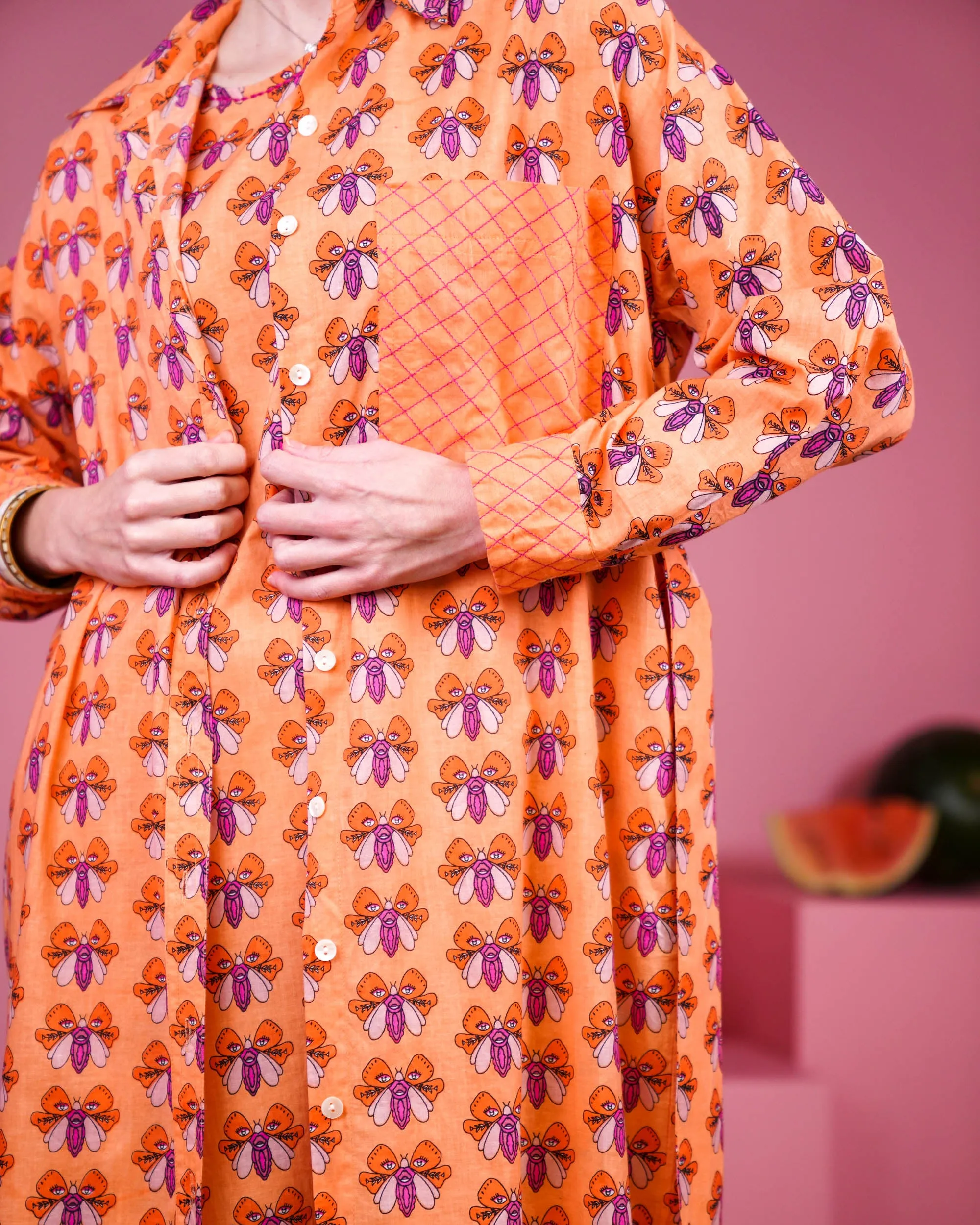 Collar Style with embroidered pocket and waist belted long sleeves with cuff embroidered cotton kaftan 2598 - قفطان