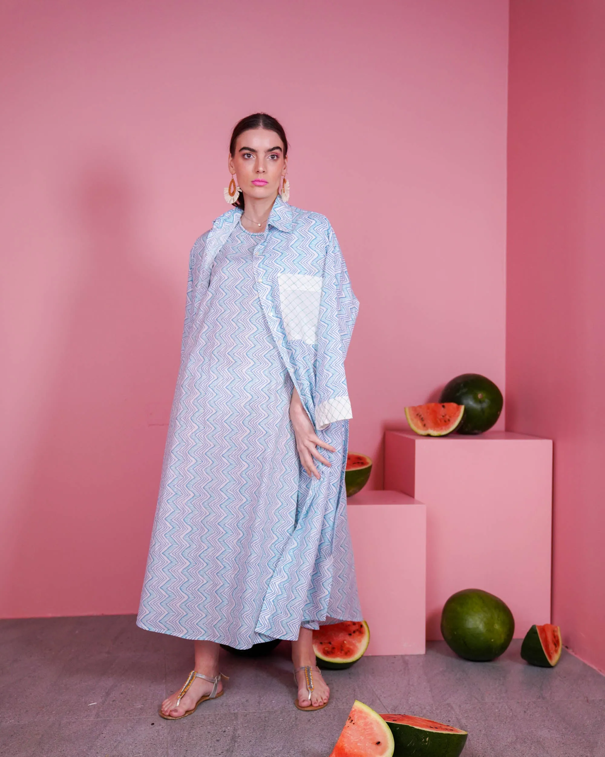 Collar Style with embroidered pocket and waist belted long sleeves with cuff embroidered cotton kaftan 2598 - قفطان