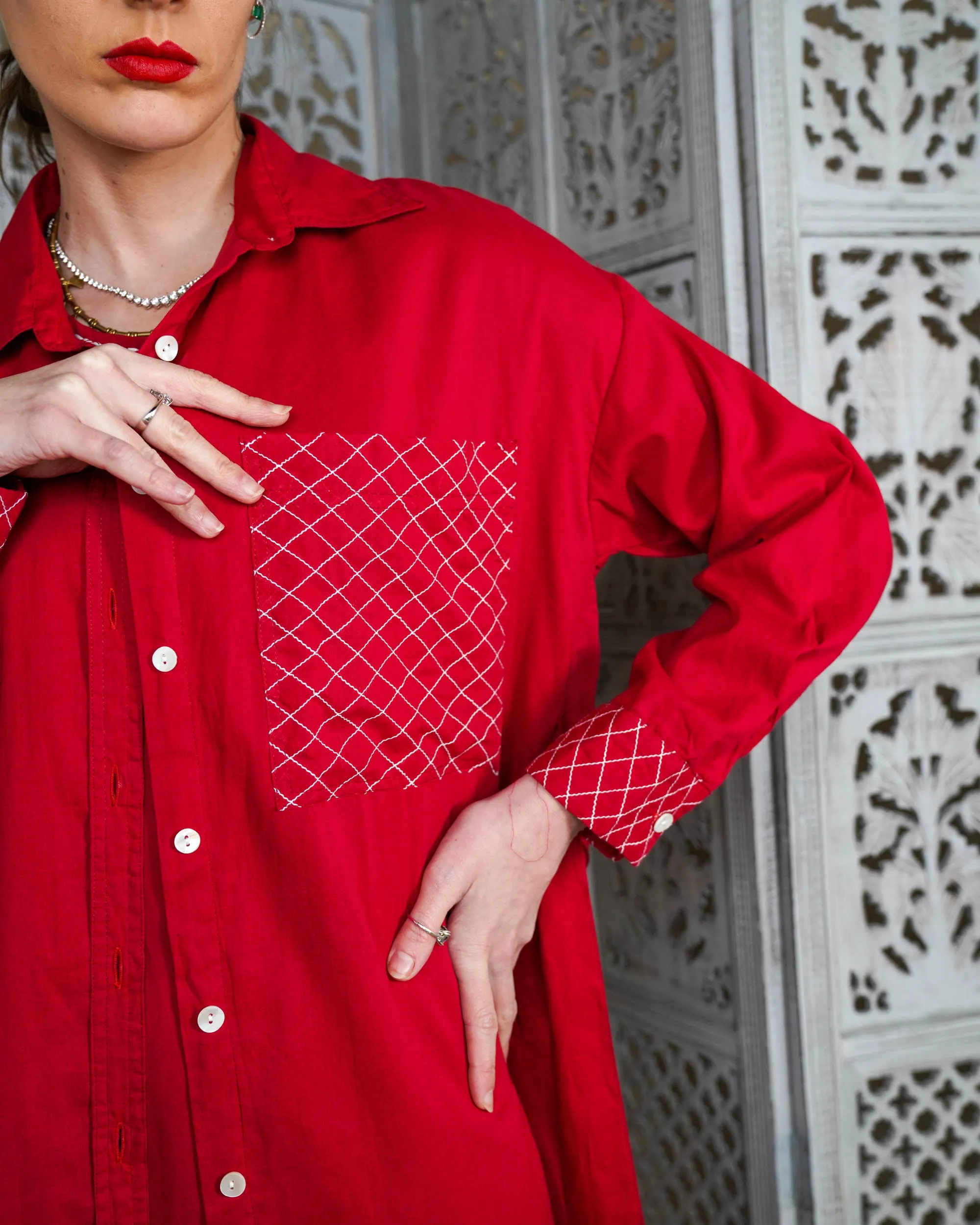 Collar Style with embroidered pocket and waist belted long sleeves with cuff embroidered cotton kaftan 2598 - قفطان