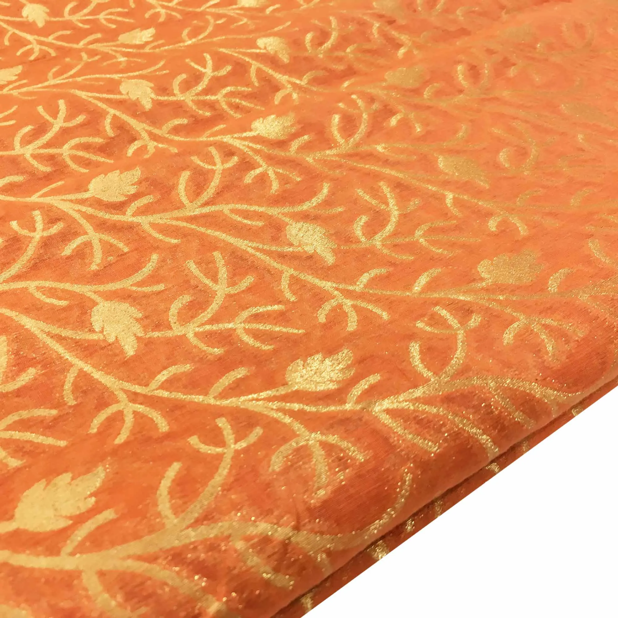Coral and Gold Banarasi Silk Fabric