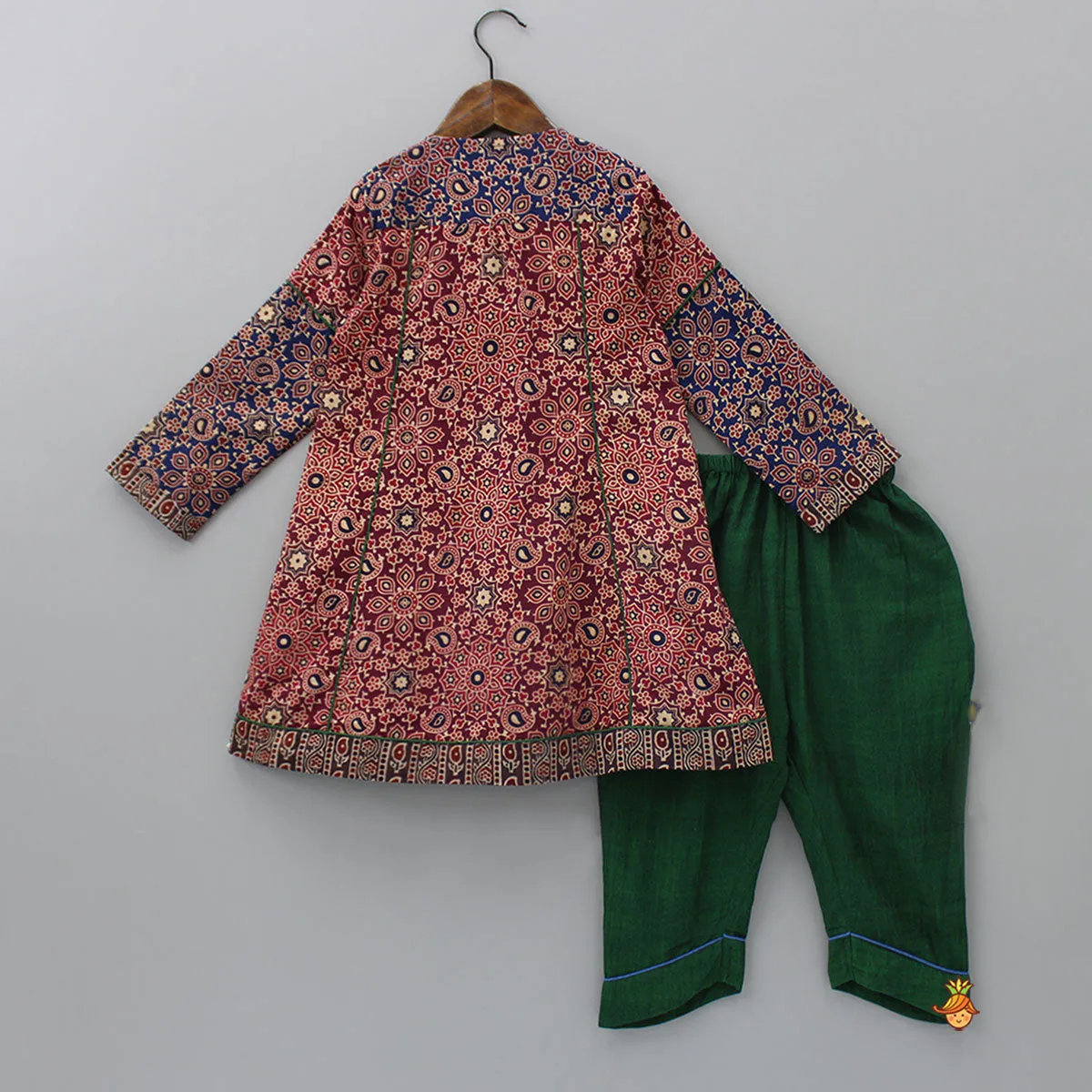Cotton Ajrakh Maroon Kurti With Pant