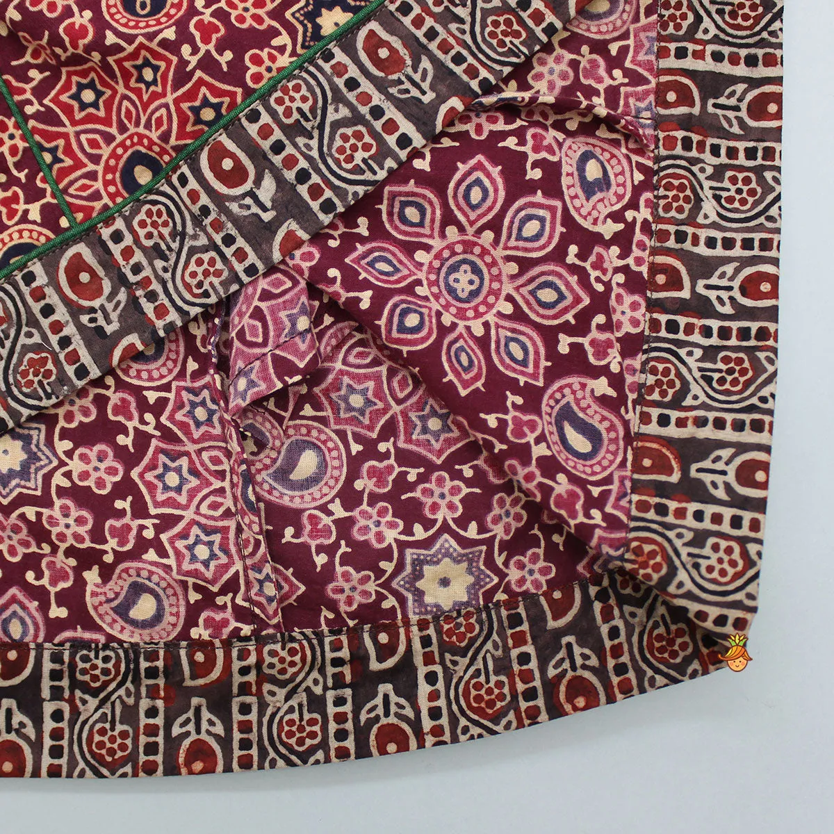 Cotton Ajrakh Maroon Kurti With Pant