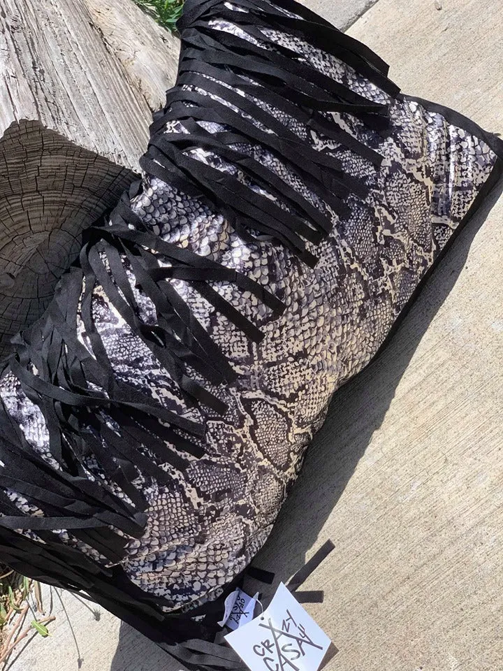 Crazy Train Fringed Python Pillow