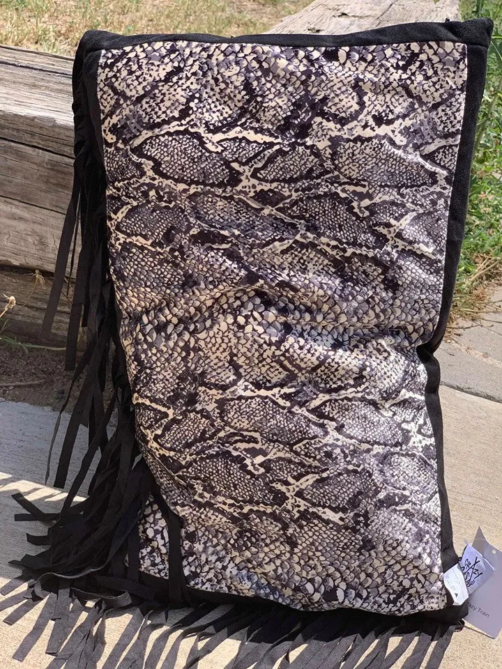 Crazy Train Fringed Python Pillow