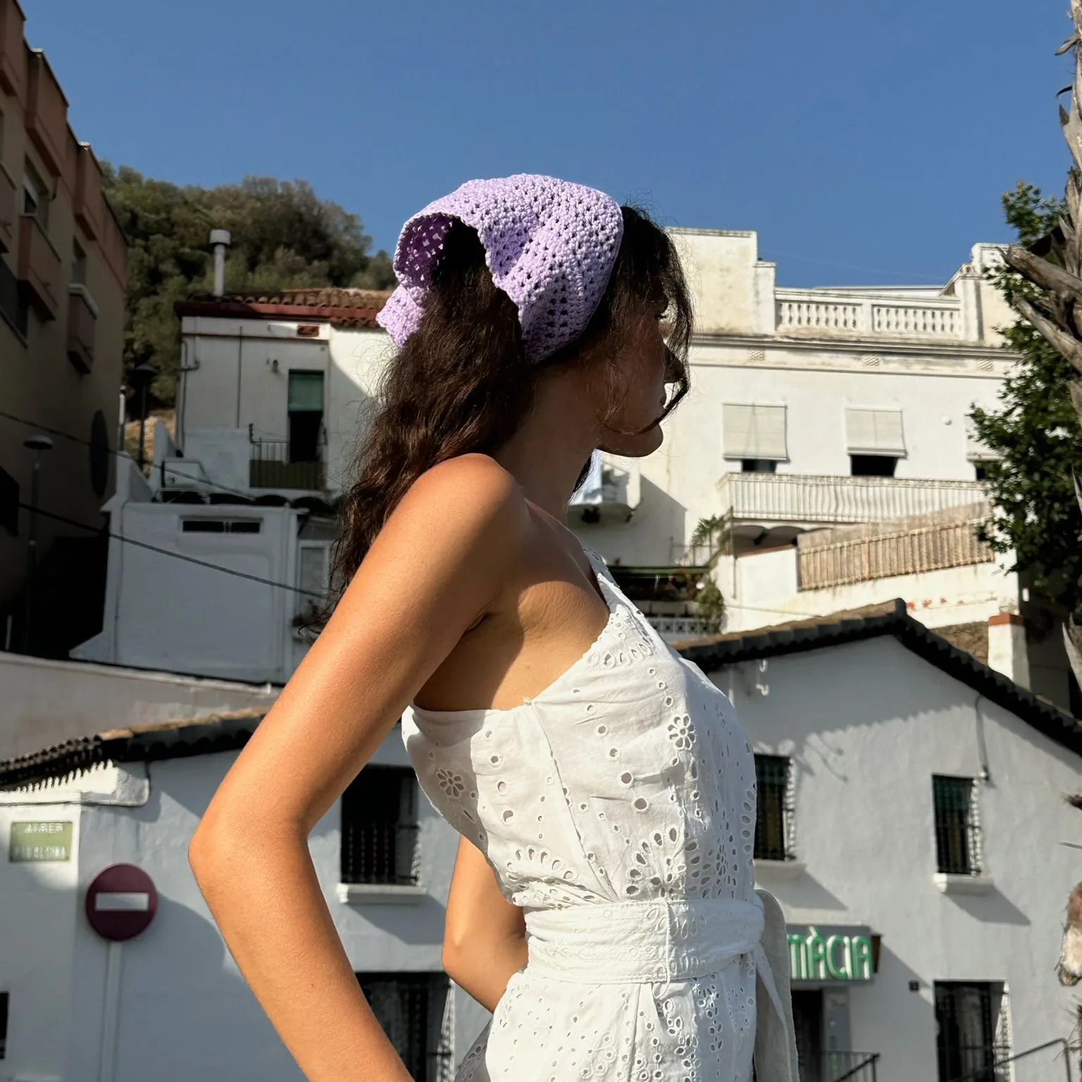 Crochet Head Scarf in Honey Lavender
