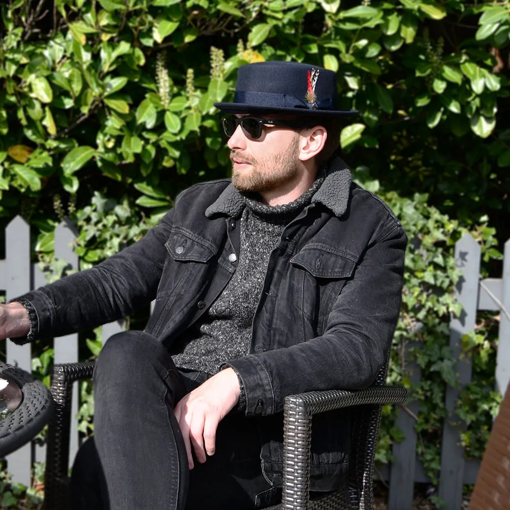 Crushable Wool Pork Pie Hat - Navy Blue