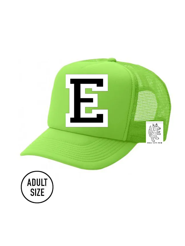 Custom Initial Letter (A-Z) Adult Trucker Hat (Neon Green)