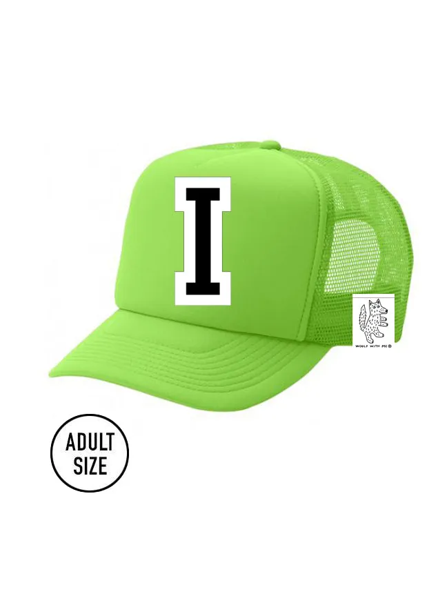 Custom Initial Letter (A-Z) Adult Trucker Hat (Neon Green)
