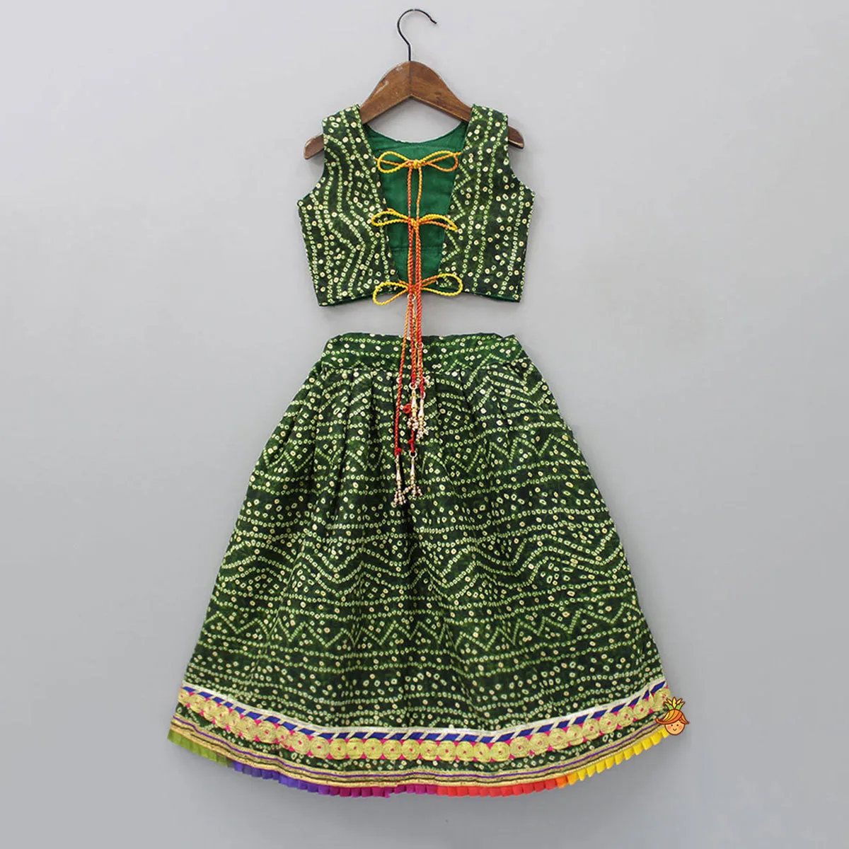 Dandiya Raas Garba Top and Bandhani Printed Lehenga With Yellow Dupatta