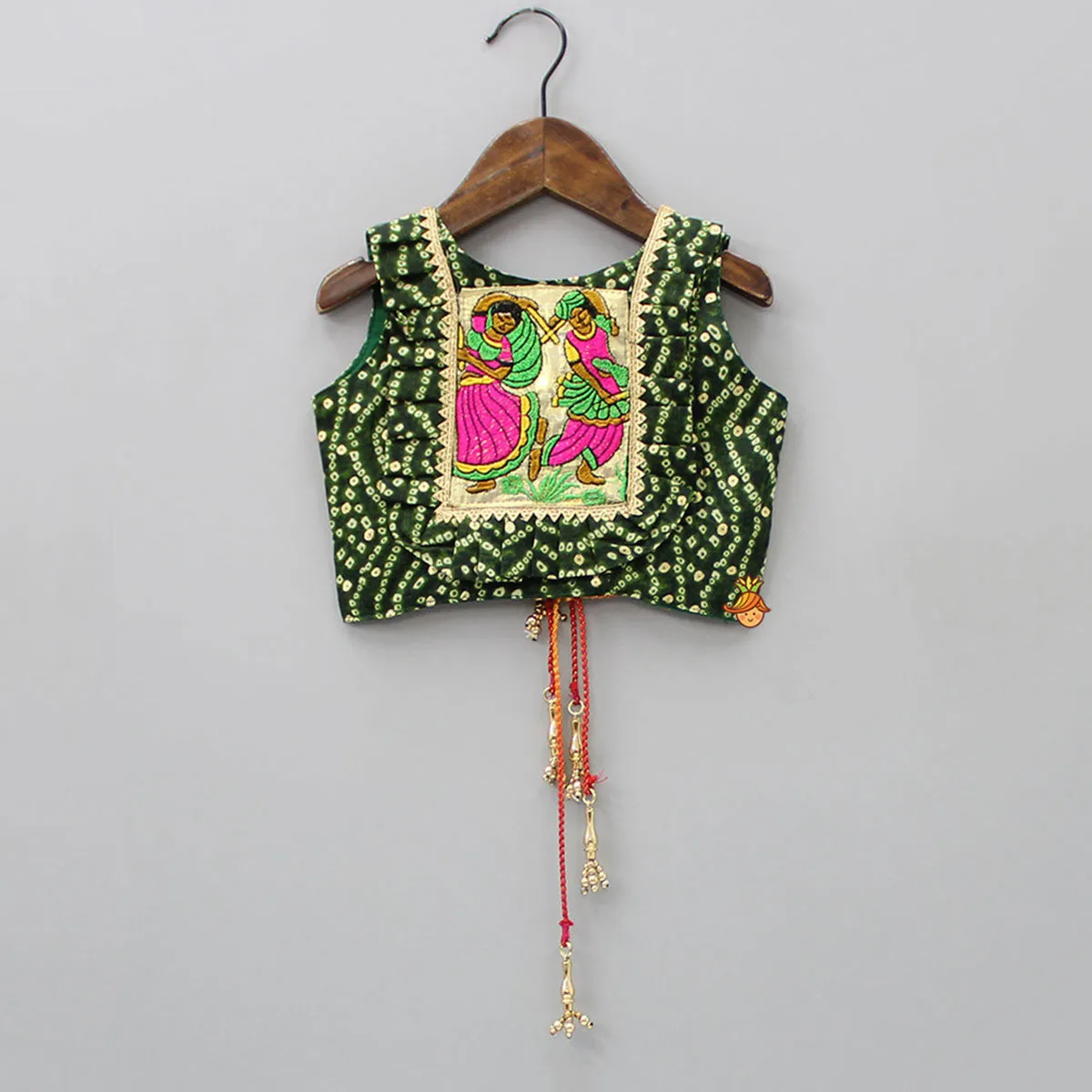 Dandiya Raas Garba Top and Bandhani Printed Lehenga With Yellow Dupatta